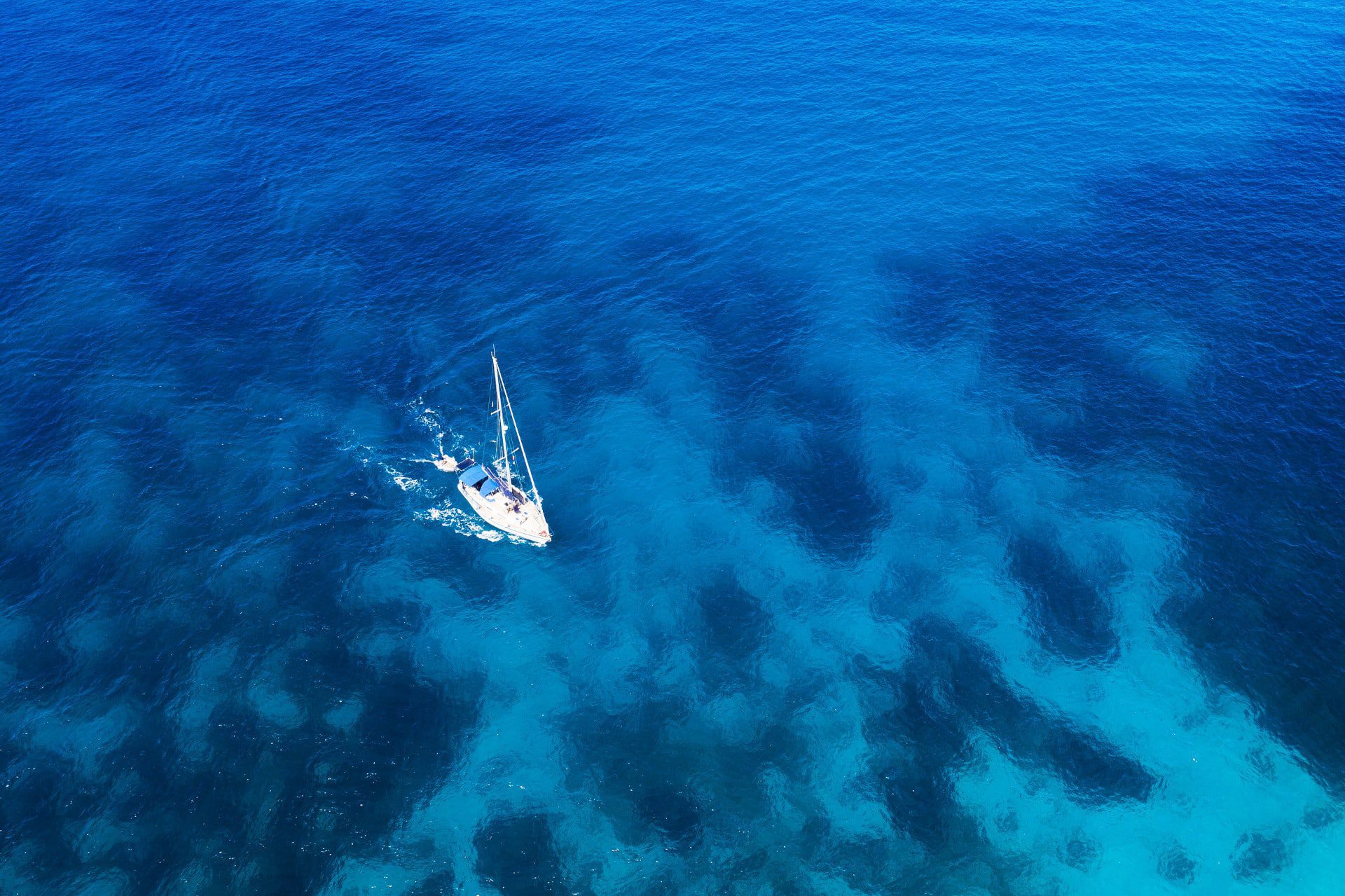 Greece, Santorini. Greece Seascape With Yacht. Yachting Backgrou
